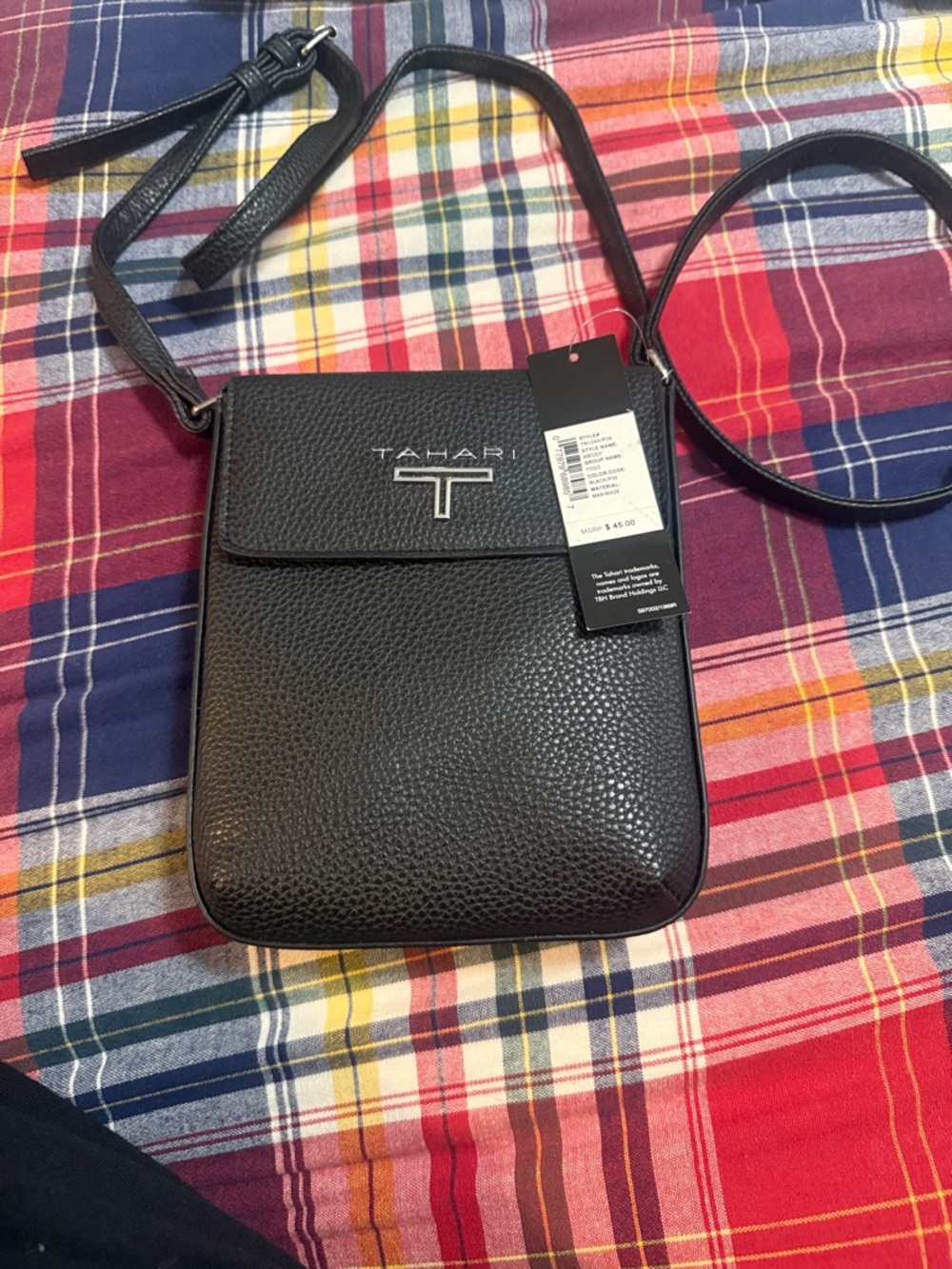 Tahari Black Pebbled Crossbody Organizer